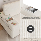 Yaheetech 83.5" W Modern Sofa Couch 2 Seater Corduroy Fabric Sofa with USB Charging Ports & Side Storage Pockets for Living Room Apartment, Ivory Yaheetech