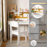 PAKASEPT Kids Desk and Chair Set,Kids Study Desk with 3-Color Lights(Not Rechargeable),Tiltable Desktop,Multi Functional Table for Kids 5-12,Student Writing Desk with Hutch,Storage Cabinet for Bedroom PAKASEPT