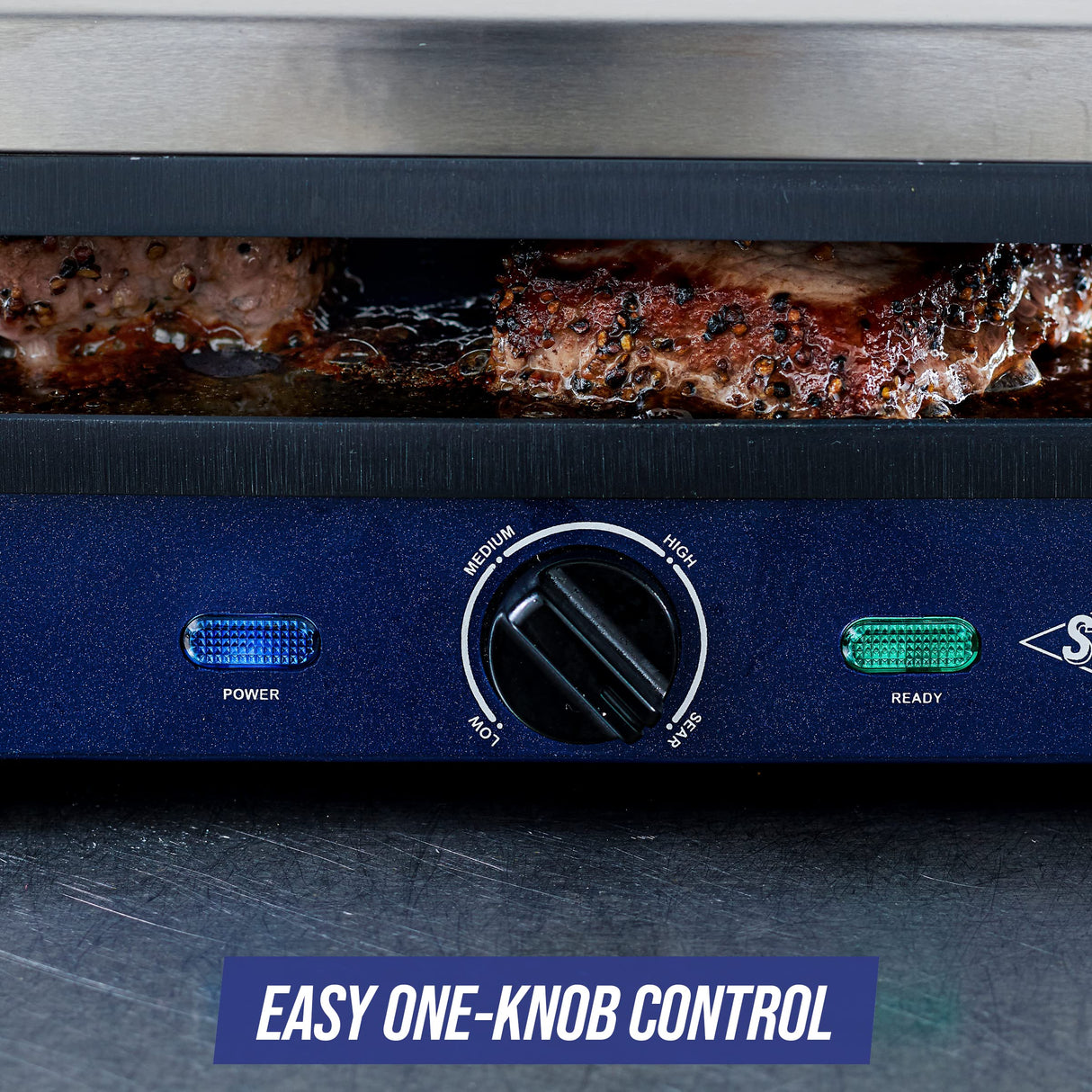 Blue Diamond Electric Contact Griddle, Healthy Ceramic Nonstick, PFAS & PFOA-Free, Open Flat Design, Metal Utensil Safe, Drip Tray, Dishwasher Safe Removable Plates, Adjustable Temperature, Blue Blue Diamond