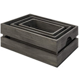 MyGift Rustic Gray Solid Wood Storage Organizer Box with Handle, 3 Piece Various Size Decorative Nesting Crate MyGift