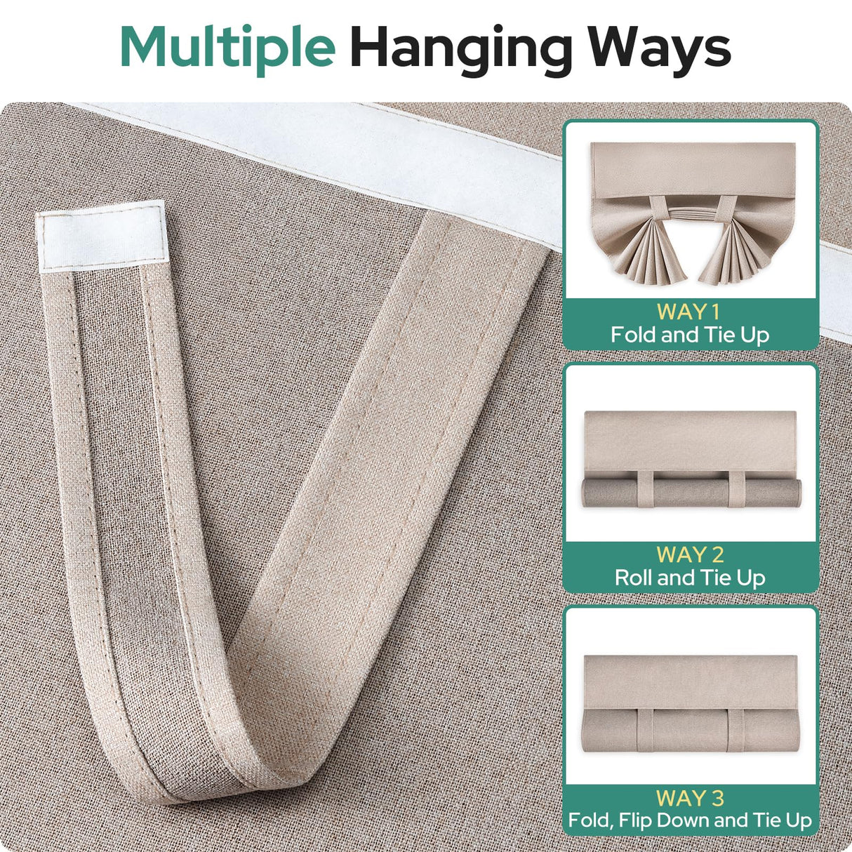 HOMEIDEAS 100% Linen Blackout French Door Curtains, Privacy Door Window Curtains, 26 X 68 Inch Room Darkening Blinds, Thermal Insulated Shades for Bedroom, 1 Panel, Natural HOMEIDEAS