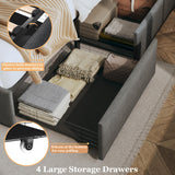 Queen Size Grey Upholstered Bed Frame with Storage, LED Lights & Wingback Headboard - LIMGLIM LIMGLIM