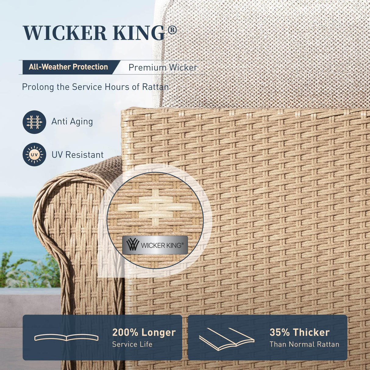 Patio Furniture Set 6 Piece, Wicker Rattan Sectional Sofa Couch with 5.5" Thick Waterproof Cushion and Coffee Table, L Shape All Weather Outdoor Conversation Set for Lawn Backyard Deck, Beige SUNSHINE VALLEY