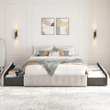 Yaheetech Upholstered Queen Bed Frame with 4 Storage Drawers and Modern Design Yaheetech
