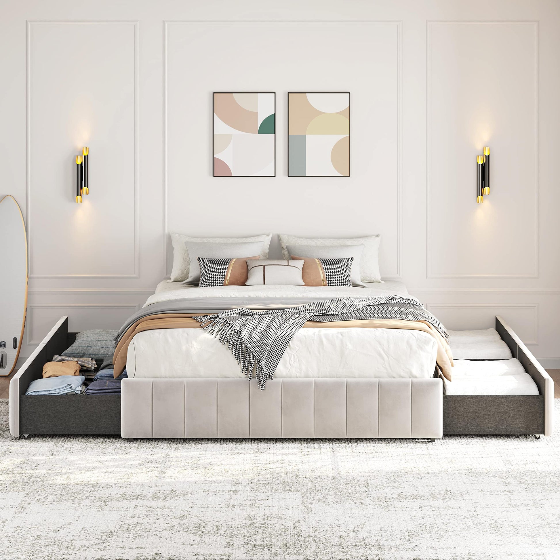 Yaheetech Upholstered Queen Bed Frame with 4 Storage Drawers and Modern Design - WoodArtSupply