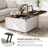 GarveeHome Hydraulic Lift Top Coffee Table with Hidden Storage, Farmhouse Industrial Style Accent Table, Sturdy Wood & Metal Construction, Safe Lift Mechanism, for Living Room Office GarveeHome