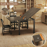 7-Piece Dining Table Set for 4-6, Extendable Kitchen Table Cushion Chairs Set of 6 with 6 Chairs, Rectangle Dining Table with Metal Frame & MDF Board, Folding for Small Apartment Saving Space,Grey Oak HUAHUU