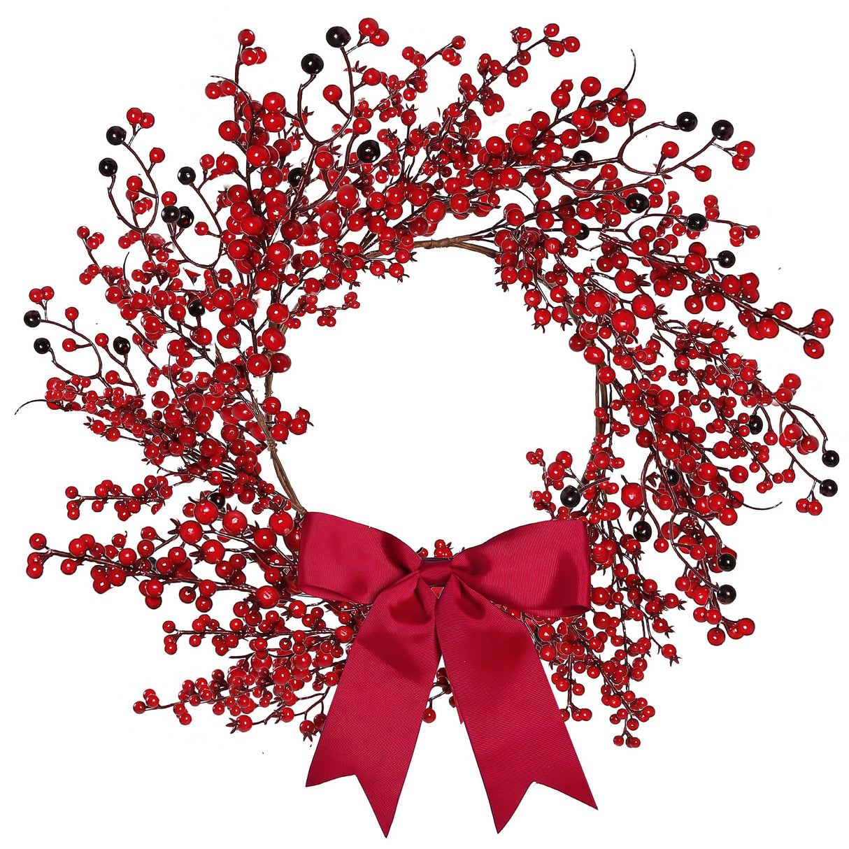 Sggvecsy 18 Inch Artificial Christmas Wreath Red Berry Wreath Handmade Winter Wreath with Bowknot Christmas Decoration for Front Door Home Indoor Outdoor Farmhouse Wall Window Xmas Holiday Sggvecsy