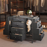 EnHomee 24 Drawers Black Dresser for Bedroom, Dressers & Chests of Drawers with 4 Wheels and 40“ * 23” Wide Wooden Top, Metal Frame, Organizer Island with Hooks for Bedroom, Cloakroom, Dressing Room EnHomee