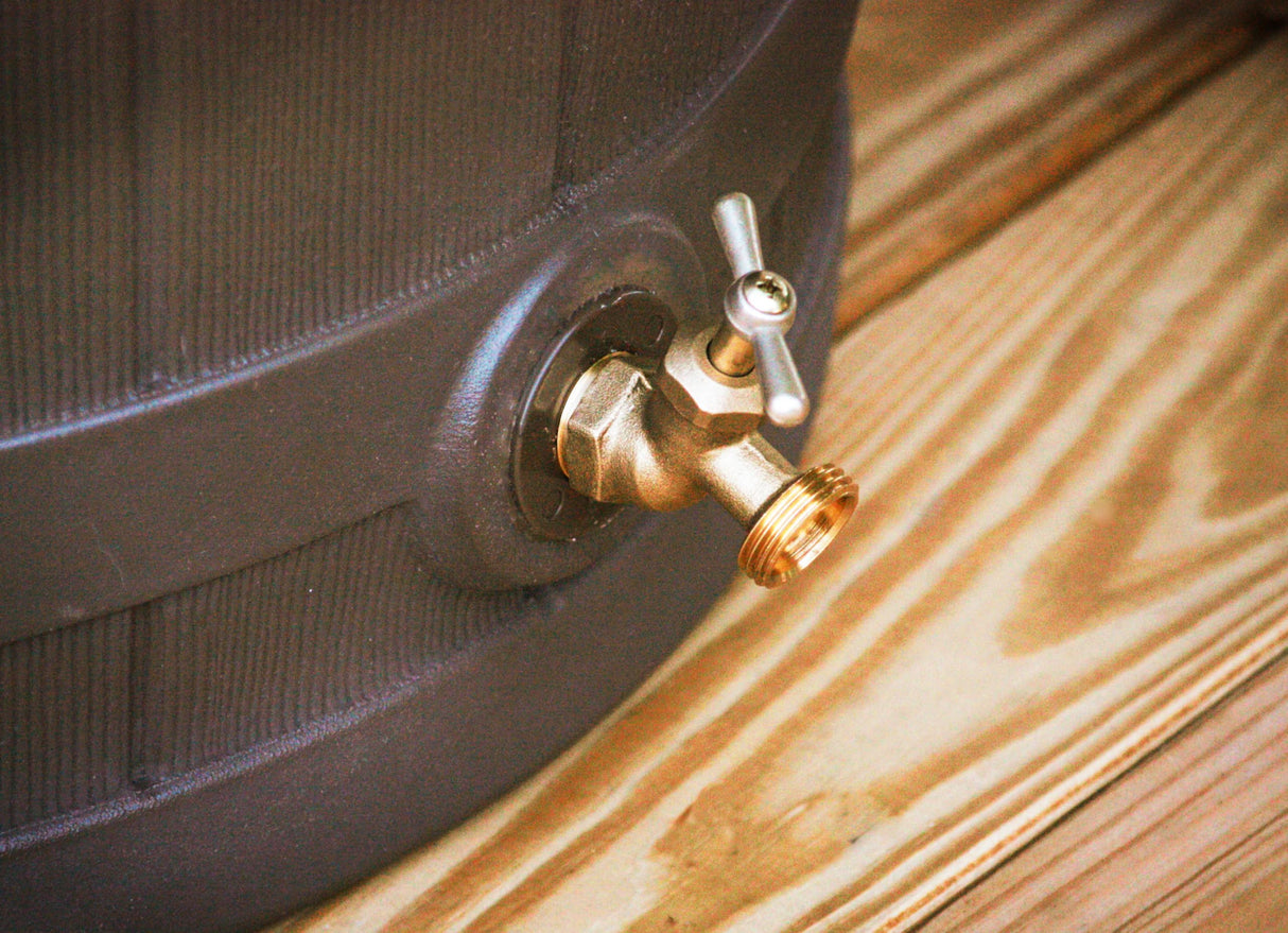 Good Ideas Rain Wizard 50 Gallon Plastic Rain Barrel for Outdoor Rainwater Collection and Storage Features a Metal Spigot and Flat Back Design, Oak Good Ideas
