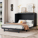 Queen Size Murphy Bed with Frosted Glass Doors Design, Fake Drawers, Metal Legs,Solid Wood Storage Bed for Small Spaces Apartments Studio (Black/S) Quarte