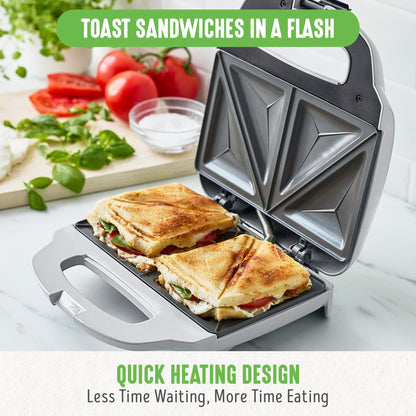 GreenLife Pro Electric Panini Press Grill and Sandwich Maker, Healthy Ceramic Nonstick Plates,Easy Indicator Light, PFAS-Free, Gray