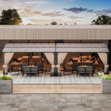 RTDTD 10' x 28' Gazebo，Hard Top Lean to Gazebo Wall Mount Heavy Hardtop Gazebos Outdoor Pergola with Curtains and Netting for Patio Garden Lawn Backyard Deck (Brown) RTDTD