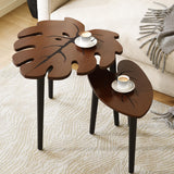 BAMEOS Monstera Leaf Nesting Tables Set of 2, Small Side Tables f Set with Leaf Vein Pattern, Modern Wooden CoffeeTables for Living Room Bedroom Apartment Balcony Yard BAMEOS