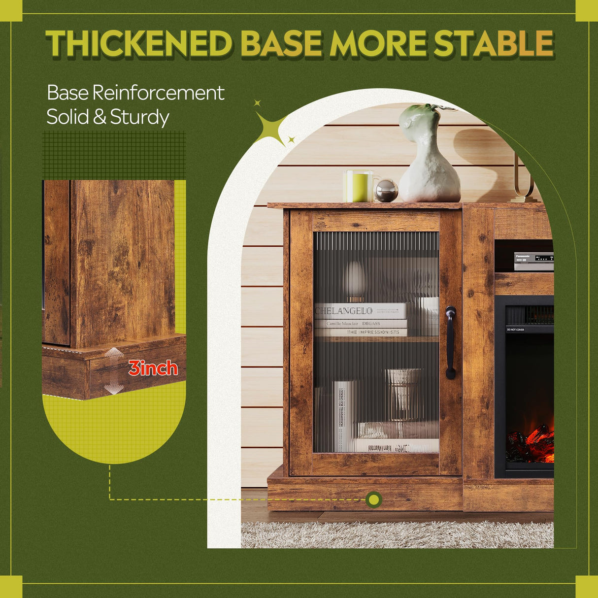 WLIVE Fireplace TV Stand for 65" TV, Entertainment Center with 18 Inch Electric Fireplace, TV Console with Open Shelves for Living Room, Rustic Brown WLIVE