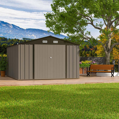 Patiowell 10 x 12 FT Metal Storage Shed for Outdoor, Steel Yard Shed with Design of Lockable Doors, Utility and Tool Storage for Garden, Backyard, Patio, Outside use - WoodArtSupply