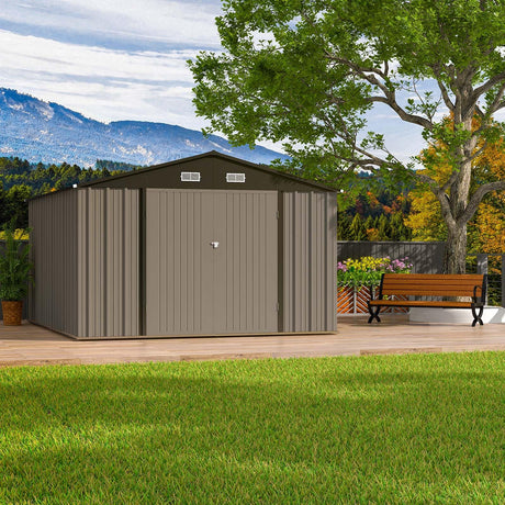 Patiowell 10 x 12 FT Metal Storage Shed for Outdoor, Steel Yard Shed with Design of Lockable Doors, Utility and Tool Storage for Garden, Backyard, Patio, Outside use Patiowell