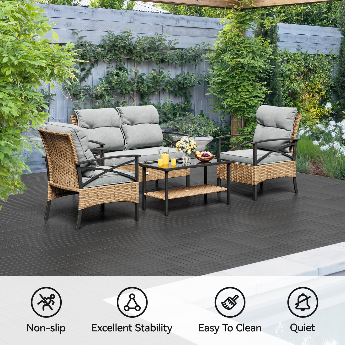 YITAHOME Plastic Interlocking Deck Tiles, 27 Pack, Waterproof Outdoor Flooring All Weather Use, Durable & Slip-Resistant, Suitable for Patio, Garden, Deck, Poolside, Backyard, 12x12 Inches, Dark Grey