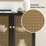 EDYO LIVING 63" Metal Decorative Sideboard Buffet Cabinet with LED Light, Black Credenza Storage Cabinet, Wood Accent Cabinet with 4 Doors for Living Room EDYO LIVING