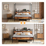 LIKIMIO Canopy Bed Frame King with Storage Headboard & Charging Station, Sturdy Metal Platform Bed with 4 Removable Posts, Dual Purpose Bed Frame, No Box Spring Needed, Noise Free LIKIMIO