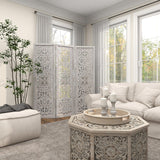 Deco 79 Wooden Floral Handmade Partition Room Divider Screen Hinged Foldable Partition 3 Panel Privacy Screen with Intricate Carved Design, Room Partition 60" x 1" x 69", White Deco 79