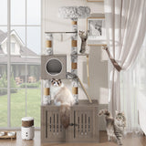 IdealHouse Cat Tree with Litter Box Enclosure, Litterbox Cat Tree for Indoor Cats with Large Platform, All-in-One Cat Furniture with Flush Nest，Space Capsule and Sisal Rope for Living Room, Grey IDEALHOUSE