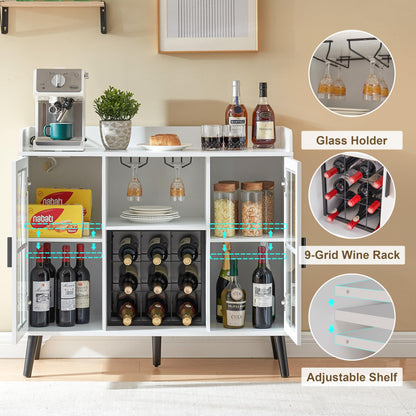 VECHOLL Wine Bar Cabinet with Led Lights and Power Outlets, Coffee Bar Cabinets for Home, Buffet Cabinet with Storage Freestanding Liquor Cabinet for Living Room, Dining Room,White - WoodArtSupply