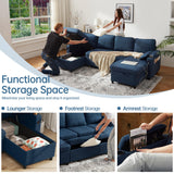 DURASPACE Sofa Bed Pull Out Couch Sleeper with Double Storage Chaise, U Shaped Convertible Sectional Sleeper Sofa for Living Room with USB Charging Ports, Cup Holder (Blue) DURASPACE