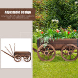 S AFSTAR Wooden Wagon, Wood Flower Planter Pot Stand with 4 Wheels & Drainage Holes, Amish Wagon Planter, Rolling Pot Stand Wood Wagon for Outdoor Plants Garden Decorative Garden Planter, Brown S AFSTAR