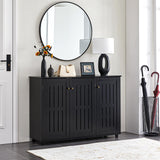 Yaheetech Shoe Storage Cabinet Floor Storage Organizer Wooden Cabinet with 3 Doors Adjustable Shelf for Entryway Living Room Home Office Black Yaheetech