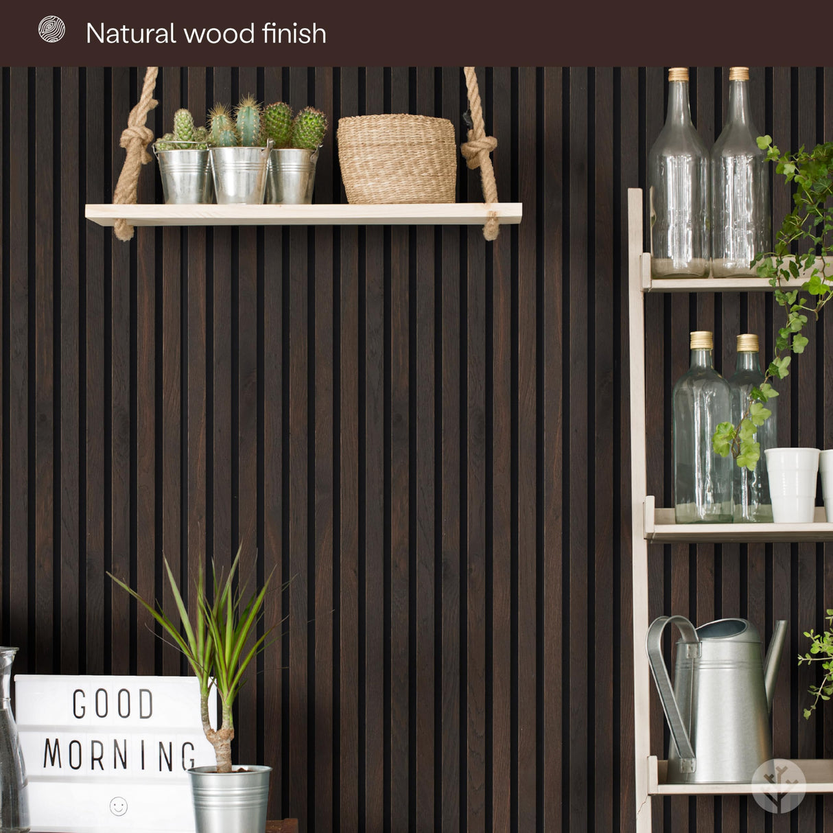 SLATPANEL Two Acoustic Wood Wall Veneer Slat Panels - Smoked Oak | 94.49” x 12.6” Each | Soundproof Paneling | Interior Sound Absorption Decor | Luxury Wood Veneer Panel | 0.78” Depth Slatpanel