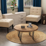 FLYJOE Rustic Wood Round Coffee Table with Metal Legs, Solid Elm Wood Top and Non-Slip Feet Pads - Farmhouse Style for Living Room, Natural FLYJOE