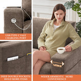 Ihanherry 89" Modern Sofas 3-Seats Couches for Living Room, Chenille Sofas with Extra Large Seat Width & Depth, USB/Type-C Charging Port & Side Pocket, Removable Medium Firm Sofa Cushion(Brown) Ihanherry