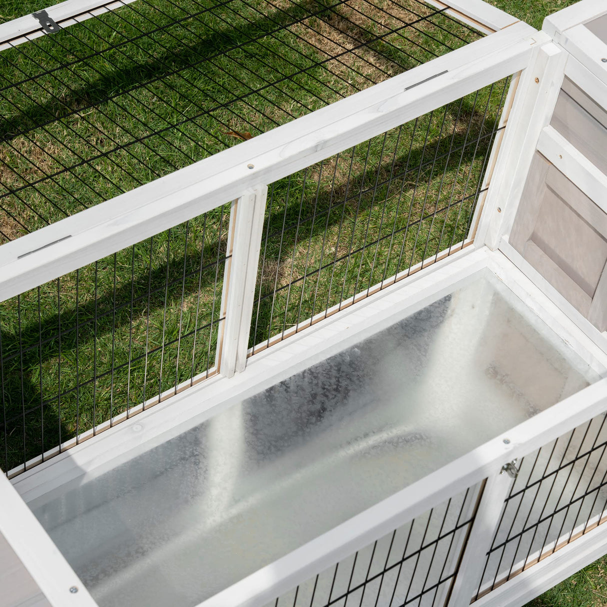 PawHut Rabbit Hutch, Bunny Cage, Guinea Pig House with Pull-Out Tray, and Divided Board for Indoor, White PawHut