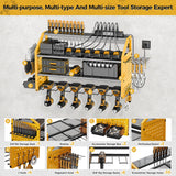 LBT Power Tool Organizer With Charging Station,Patented,Heavy Duty Steel,6 Drilling Rig Sizes With Hooks And Screw Boxes,6 sockets,Easy To Install Garage Storage Rack,Great Gift For Men, Yellow LBT