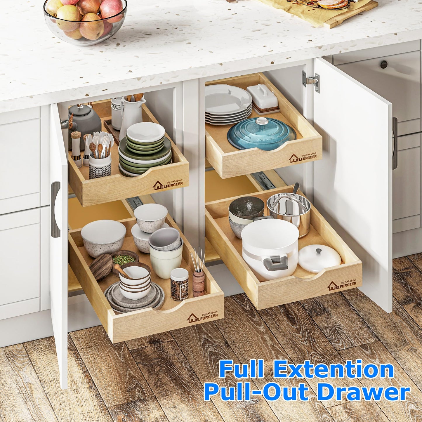 WelFurGeer Pull Out Drawers for Cabinets, Pull Out Cabinet Drawer, Slide Out Drawers for Kitchen Cabinets, Pull-Out Home Organizers, Cabinet Drawers - WoodArtSupply