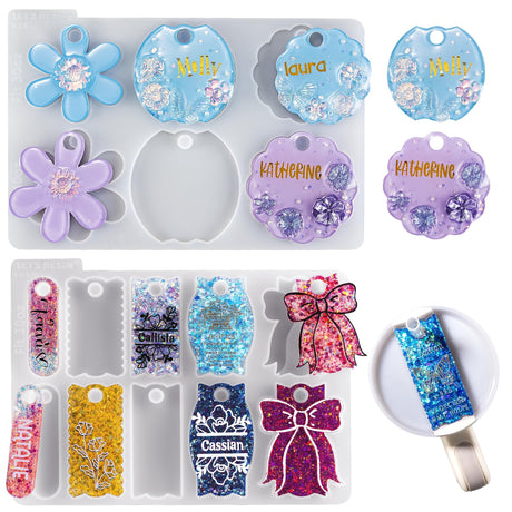 LET'S RESIN Name Plates Resin Molds, 16 Cavities 2Pcs Silicone Name Tag Resin Molds for Tumbler Cup Lid, Epoxy Resin Molds for Stanley Cups, Keychain, Resin Art LET'S RESIN