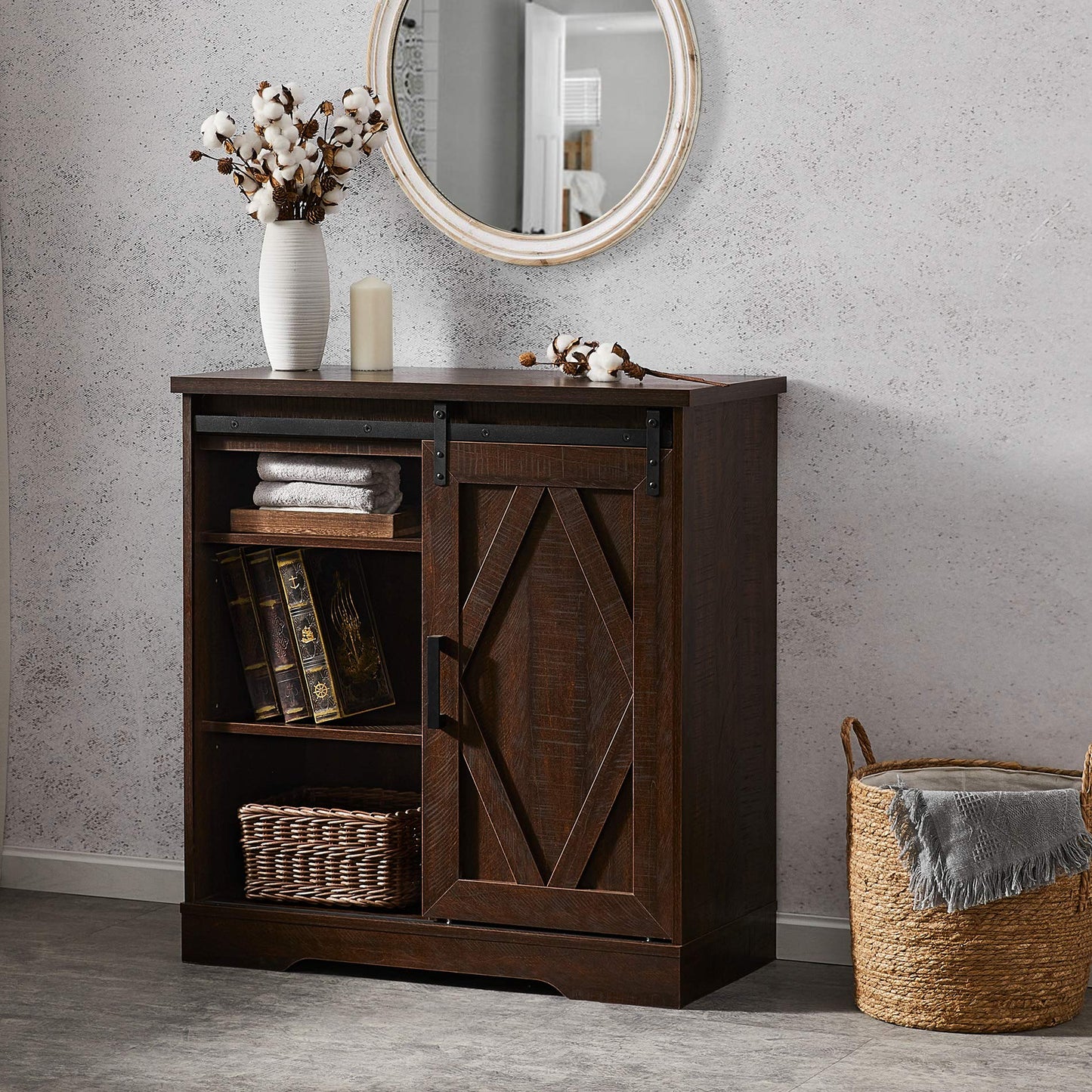 WAMPAT LED Accent Cabinet Coffee Bar Buffet Entryway Storage Table for Living Room, Bathroom and Home Kitchen,Brown - WoodArtSupply