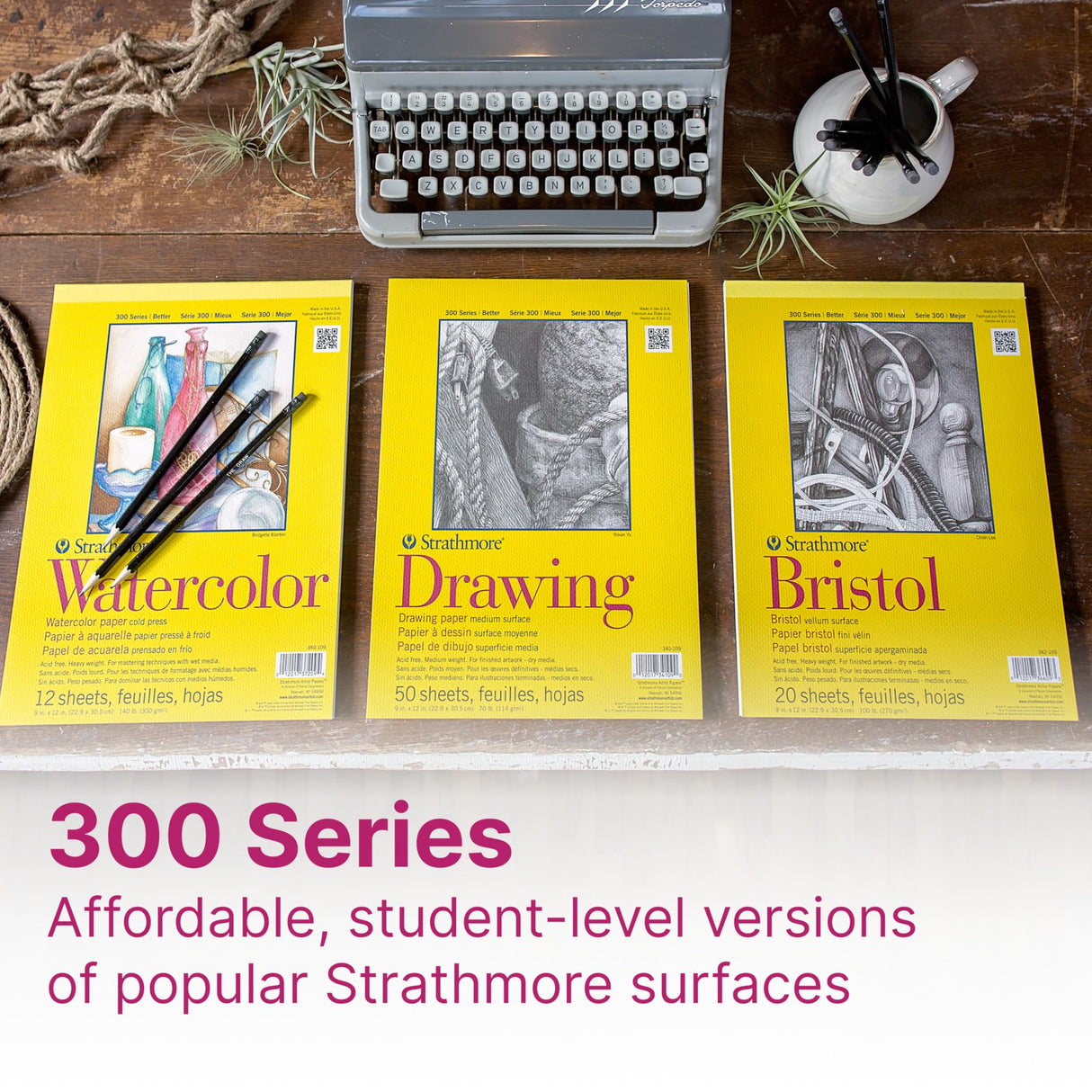 Strathmore 300 Series Mixed Media Paper Pad, Tape Binding, 36 Sheets, White, 4x6 inch, 1 Count Strathmore