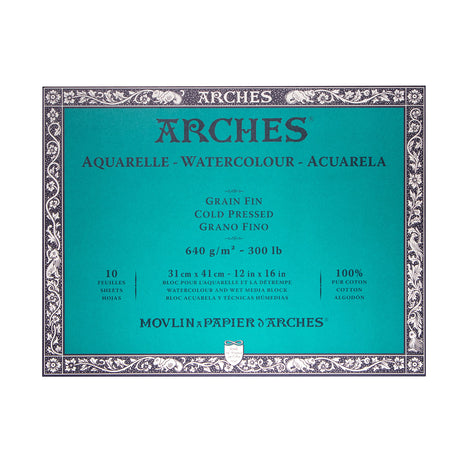 Arches Watercolor Block12x16-inch Natural White 100% Cotton Watercolor Paper - 10 Sheets of Arches 300 lb Watercolor Paper Cold Press - Watercolor Paper Block for Gouache Ink Acrylic and More Arches