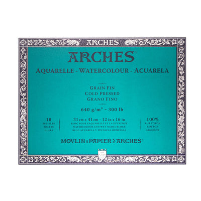 Arches Watercolor Block12x16-inch Natural White 100% Cotton Watercolor Paper - 10 Sheets of Arches 300 lb Watercolor Paper Cold Press - Watercolor Paper Block for Gouache Ink Acrylic and More