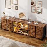 EnHomee 62.3" W Dresser for Bedroom,75" TV Stand Dresser with Charging Station and LED Lights,Entertainment Center with 8 Drawers Dresser,Long Fabric Dresser for Bedroom,Entry Way,Rustic Brown EnHomee