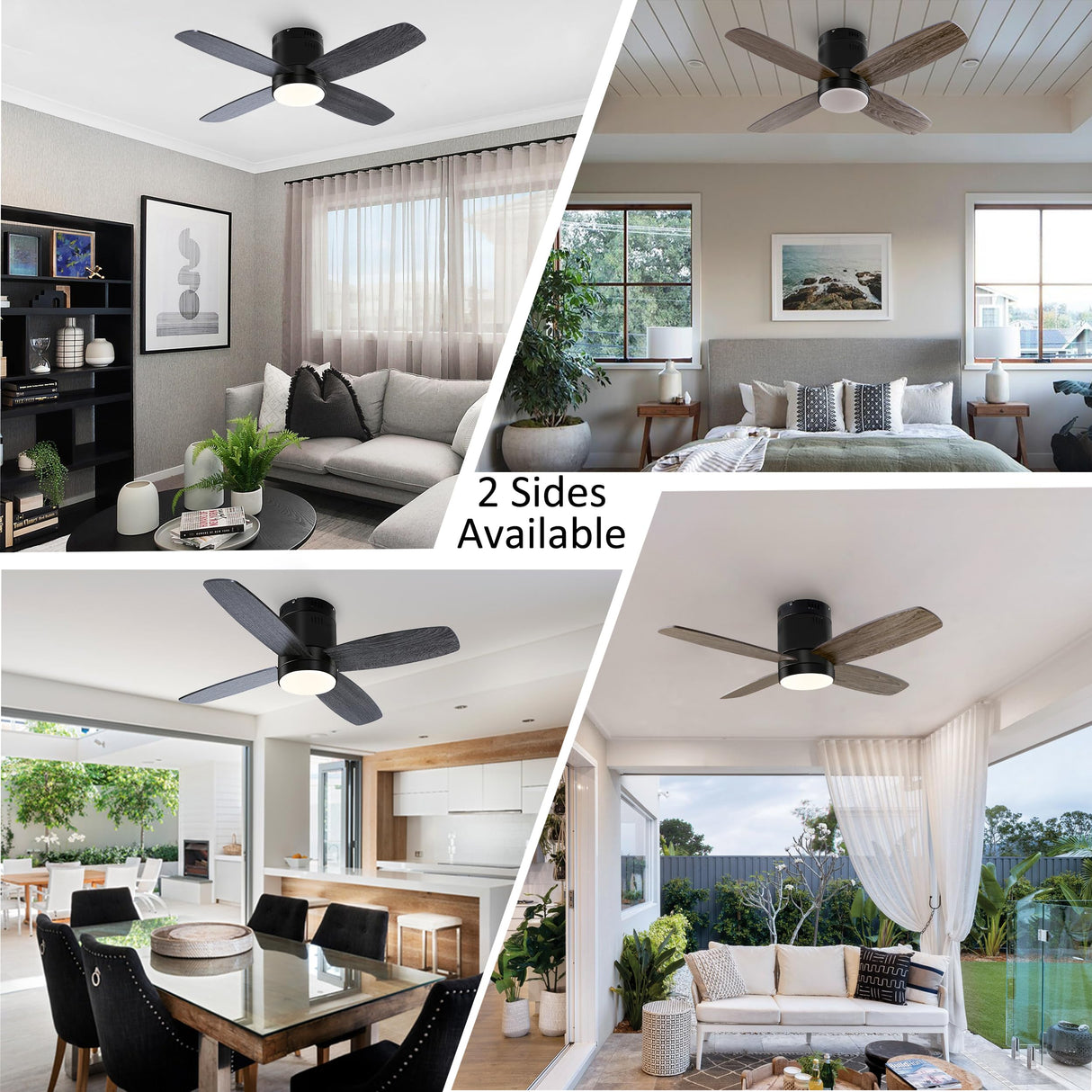 Ohniyou Ceiling Fan with Lights - 38'' Small Flush Mount Ceiling Fans Remote & APP Control - Dimmable Indoor Outdoor Quiet DC Low Profile Ceiling Fan for Patio Kitchen Bedroom(Black) Ohniyou