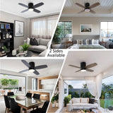 Ohniyou Ceiling Fan with Lights - 38'' Small Flush Mount Ceiling Fans Remote & APP Control - Dimmable Indoor Outdoor Quiet DC Low Profile Ceiling Fan for Patio Kitchen Bedroom(Black) Ohniyou