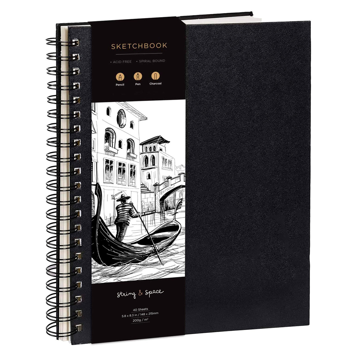 Artist’s Sketchbook Hardcover – 200GSM Very Thick Paper – Spiral Sketch Book for Drawing and Mixed Media – Sketch Pad, Art Book - 5.8 x 8.5, 40 Sheets / 80 Pages String & Space