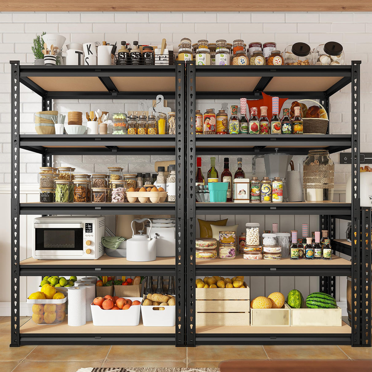 REIBII 2020LBS Storage Shelves Garage Shelving Heavy Duty Metal Shelving 5 Tier Garage Shelves Adjustable Metal Shelf for Kitchen Pantry Basement 27.6" Wx13.8 Dx 60" H, 2 Pack REIBII
