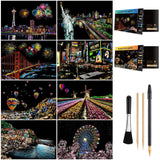 Scratch Art for Teens & Adults, Rainbow Engraving Painting Landscape Scratchboard(A4) Crafts Set: 8 Sheets with 4 tools - New York, Statue of Liberty, Golden Gate Bridge, Manarola (America / Europe) AP ARTSPER