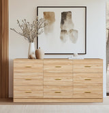 Miscoos 9 Drawer Dresser, 62.9" Large Deep Chest of Drawers,Wooden Dresser Storage Cabinet with 9 Drawers for Bedroom, Long Natural Dressers for Living Room, Hallway,Nursery Miscoos