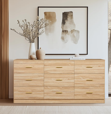 Miscoos 9 Drawer Dresser, 62.9" Large Deep Chest of Drawers,Wooden Dresser Storage Cabinet with 9 Drawers for Bedroom, Long Natural Dressers for Living Room, Hallway,Nursery Miscoos