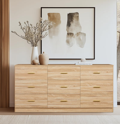 Miscoos 9 Drawer Dresser, 62.9" Large Deep Chest of Drawers,Wooden Dresser Storage Cabinet with 9 Drawers for Bedroom, Long Natural Dressers for Living Room, Hallway,Nursery